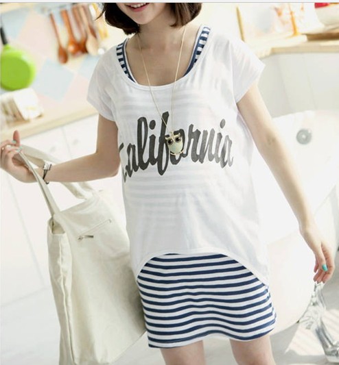 2013 summer dresses for women black and white stripe maternity dresses T-shirt + dresses  2pcs/set LC-002