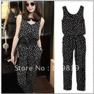 2013 summer fashion vest design polka dot jumpsuit one-piece trousers free shipping for women