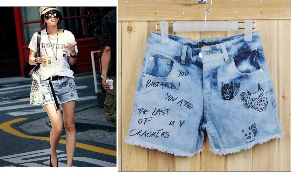 2013 Summer Fashion Women Denim Shorts Hot Short You Ate Bastard Short Pants Washed Shorts S,M,L Freeshipping