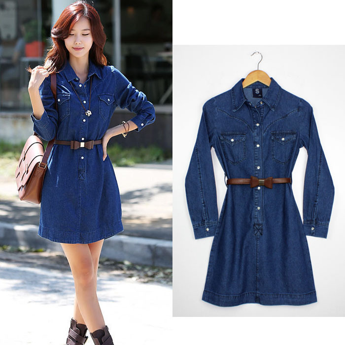 2013 summer fashion women jeans dresses new style ladies brand denim dress with belt Free shipping