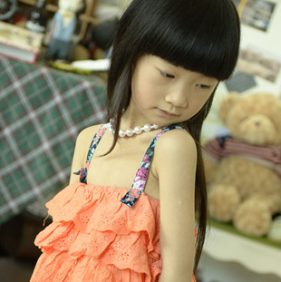 2013 summer female child multi-layer ruffle spaghetti strap clothing