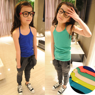 2013 summer female child vest 100% cotton candy color long thin design child clothing children's spaghetti strap