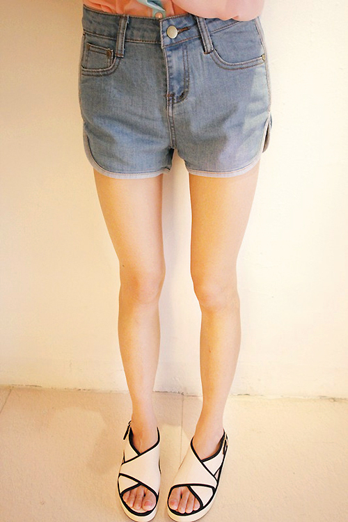 2013 summer female trousers loose plus size mid waist light blue hemming denim shorts pants