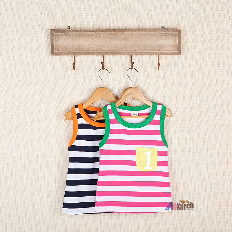 ## 2013 summer girls clothing boys clothing senior 100% T-shirt stripe cotton sleeveless vest child kr714