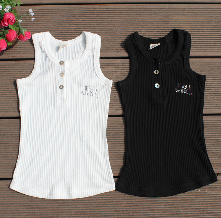 2013 summer girls clothing child all-match sparkling diamond shell button woven vest tx0098