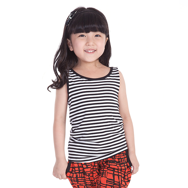 2013 summer girls clothing cotton sleeveless 100% T-shirt brief stripe child vest b2038