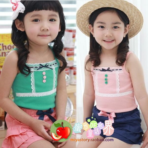 2013 summer girls clothing fresh rustic decoration lace spaghetti strap vest all-match sh1 basic shirt