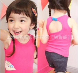 2013 summer girls clothing pure cotton vest sphere small cat embroidery princess t baby vest