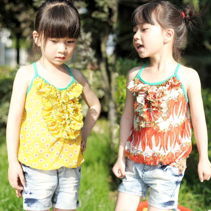 2013 summer girls clothing sexy chiffon spaghetti strap female child top vest spaghetti strap a1