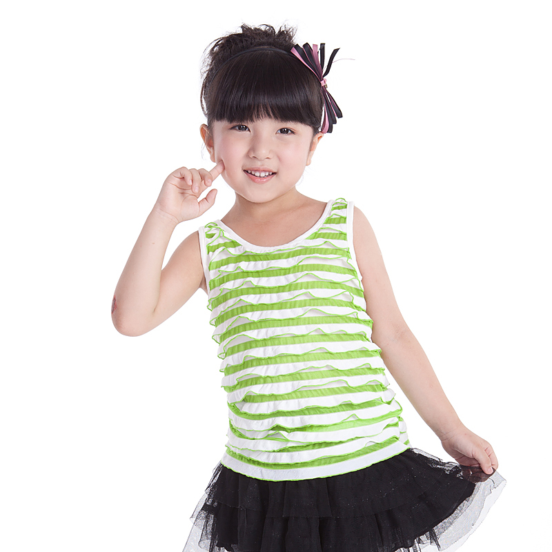 2013 summer girls clothing sleeveless T-shirt child vest stripe rangzieb lotus leaf shirt b2037