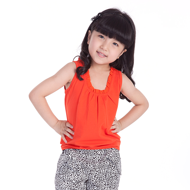 2013 summer girls clothing sleeveless T-shirt u chiffon laciness 100% child cotton vest b2027