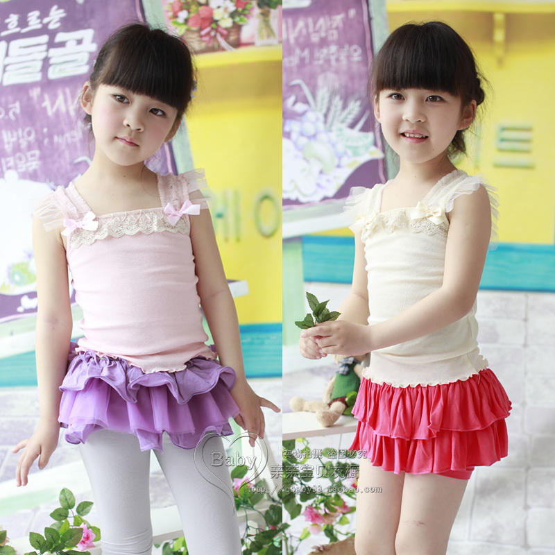 2013 summer girls clothing small gentlewomen yarn comfortable lace rib knitting cotton small vest 3187