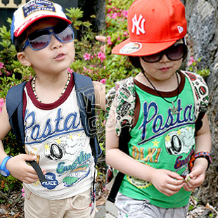 2013 summer letter bus boys clothing girls clothing child T-shirt sleeveless vest tx-0935