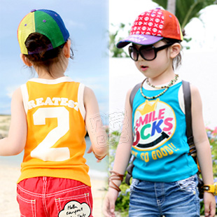 2013 summer letter digital boys girls clothing child T-shirt sleeveless vest 6023