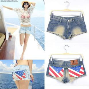 2013 summer light color white Women's flag slim hip shorts jeans ladies shorts