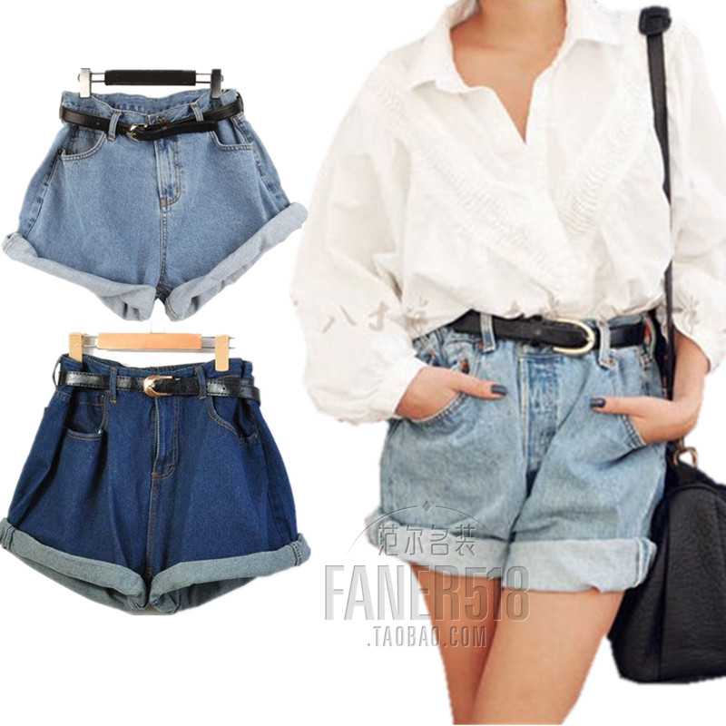 2013 summer loose high waist jeans shorts vintage female trousers