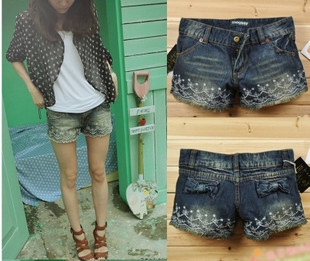 2013 summer loose lace women's denim shorts female summer women shorts hot