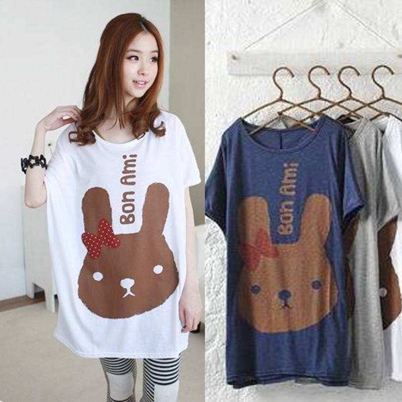 2013 summer loose plus size clothing maternity clothing bow the loggerhead rabbit short-sleeve T-shirt