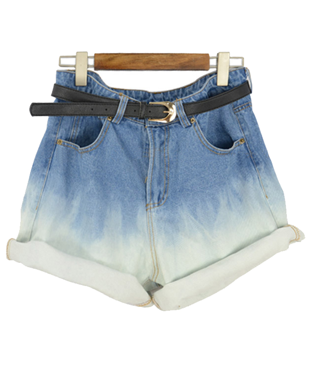 2013 summer loose women's gradient roll-up hem high waist denim shorts harem pants