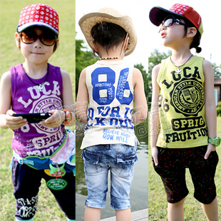 @ 2013 summer lucky number boys clothing girls clothing child T-shirt sleeveless vest tx-1580