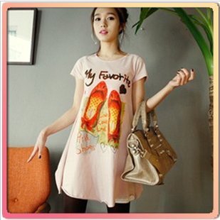 2013 summer maternity clothing maternity short-sleeve T-shirt pisces pink shoes medium-long maternity top