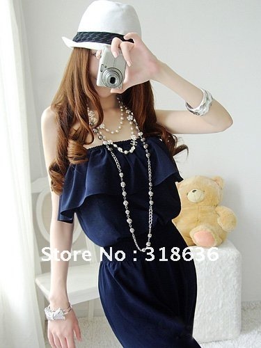 2013 Summer New Arrival Ladies' Fashion Navy Jumpsuit  Hot Sale European Ruffle Strapless Slim   Style #DG3201