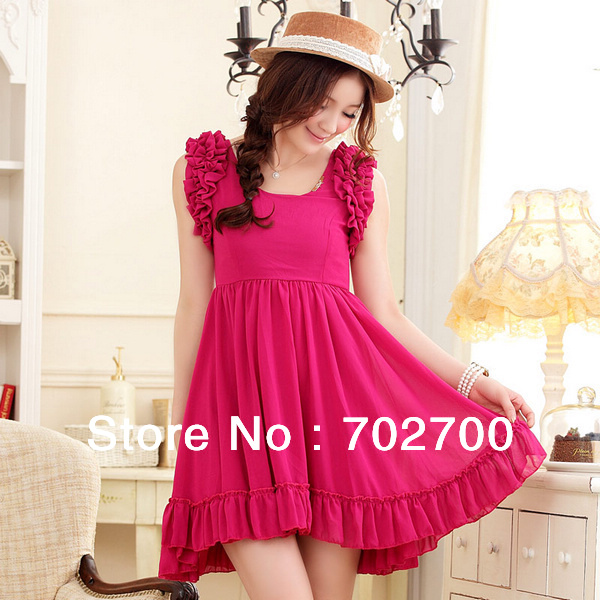 2013 Summer New Arrival Plus Size Sleeveless Ruffles Design Fashion Chiffon Dress Free Shipping