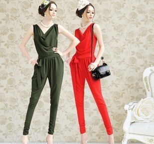 2013 Summer New Arrival Women's Fashion Jumpsuit Europe Casual Elegant V-Neck Sleeveless Jumpsuit (2 Colors)