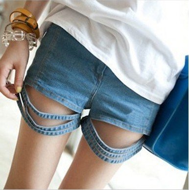 2013 summer new Europe and the United States hollow denim shorts