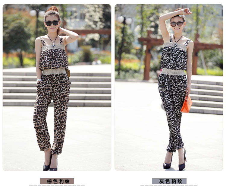 2013 summer new Europe and the United States women's leisure trousers haroun pants sleeveless condole leopard jumpsuits