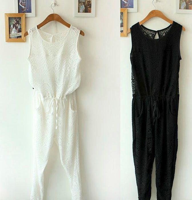 2013 summer new gentlewomen elegant lace racer backless one piecewomen fashion black white jumpsuit