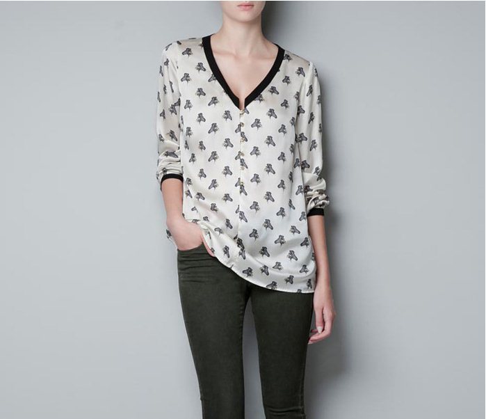 2013 summer new women's milky white zebra head printing V-neck blouses Free shipping