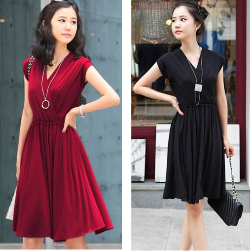 2013 summer OL outfit brief pleated V-neck slim waist short-sleeve dress career dress