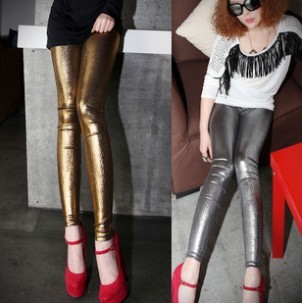 2013 summer punk fashion all-match metal faux leather silver gold legging ankle length trousers