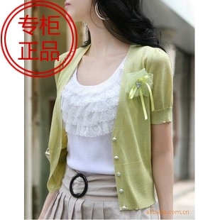 2013 summer quality short-sleeve sweater air conditioning shirt small cape female small cardigan corsage