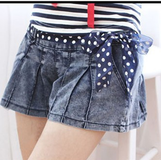 2013 summer side zipper dot ribbon women's short denim skorts 9995