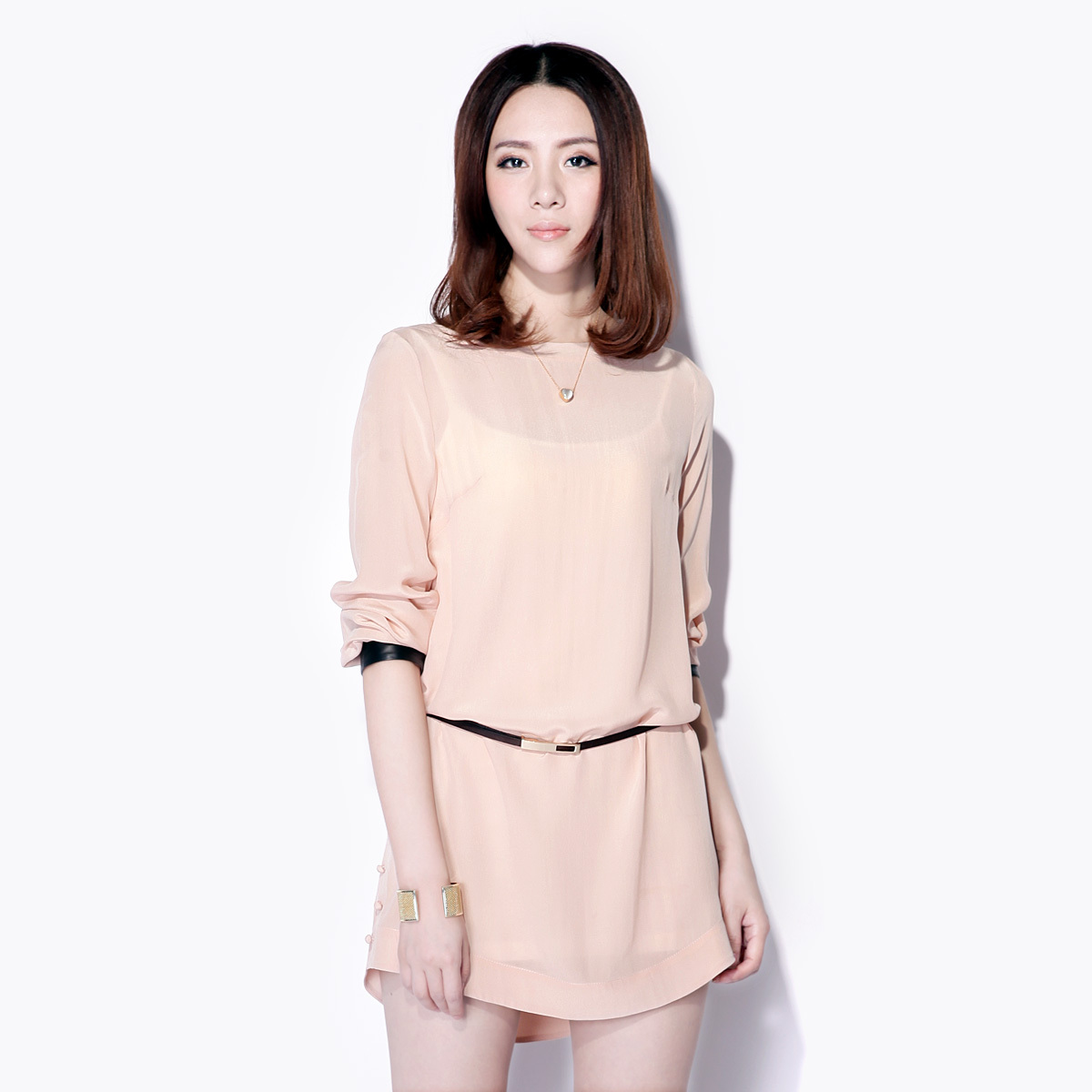 2013 summer silk one-piece dress crepe-de-chine genuine leather short skirt jh1070