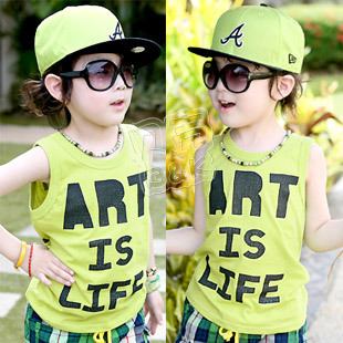 2013 summer simple letter boys clothing girls clothing child T-shirt sleeveless vest tx-1126