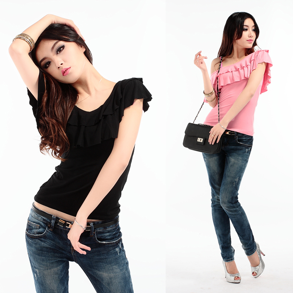 2013 summer strapless double layer ruffle slim top sexy women's