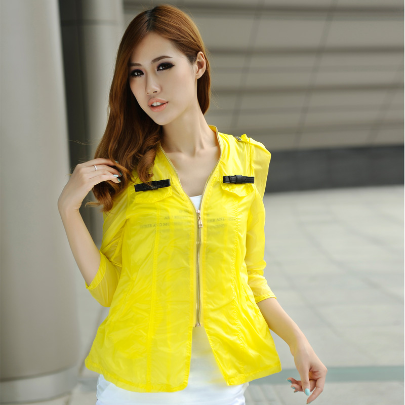 2013 summer sun protection clothing three quarter sleeve transparent women's top casual short jacket beach clothes cardigan