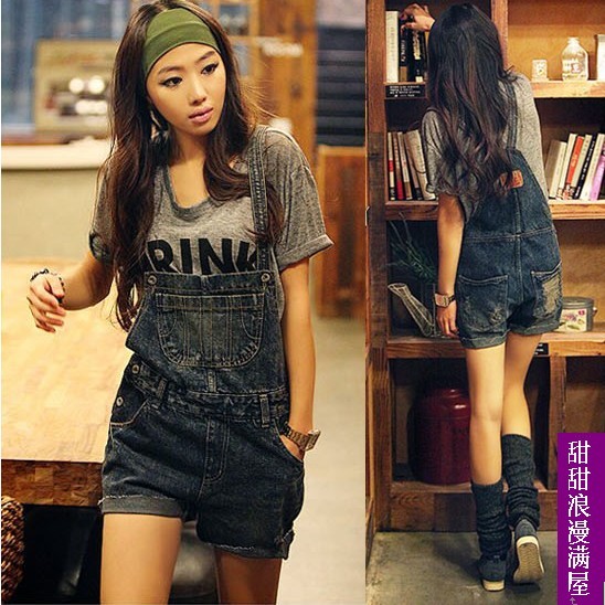 2013 summer women's 134840 casual all-match denim suspenders shorts