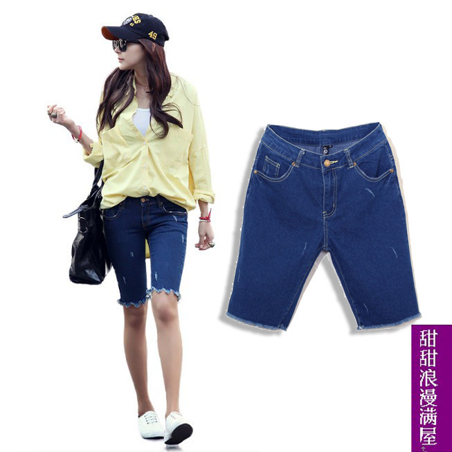 2013 summer women's 231001 casual all-match high waist blue denim capris knee-length pants