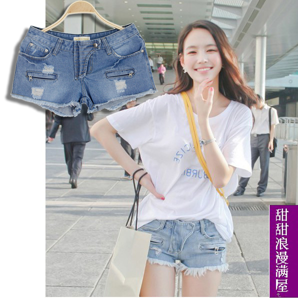 2013 summer women's 378789 moben distrressed water wash denim shorts pocket shorts