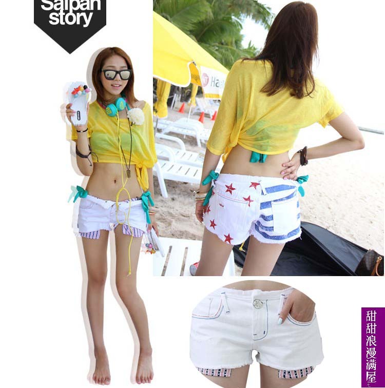 2013 summer women's 43708 wool fashion personality white denim shorts