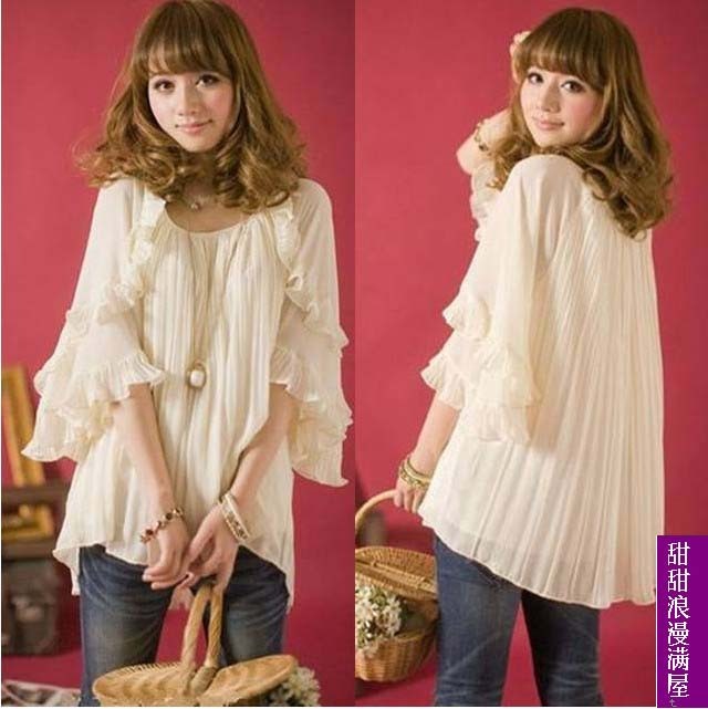 2013 summer women's 452651 japanese style loose plus size sweet horn half sleeve chiffon shirt