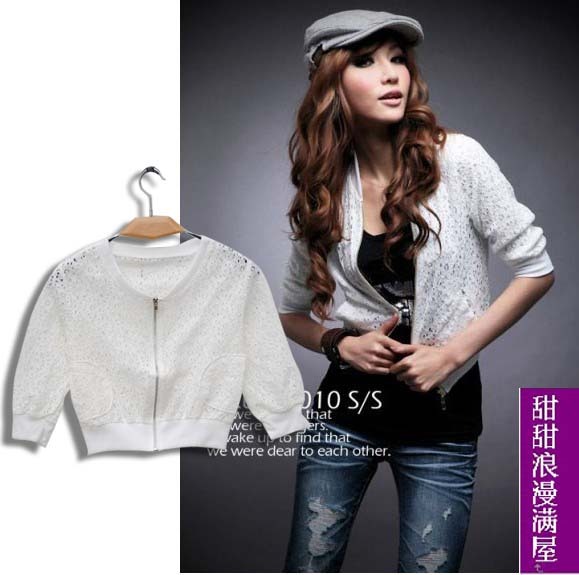 2013 summer women's 861768 sweet all-match cutout crochet lace three quarter sleeve coat