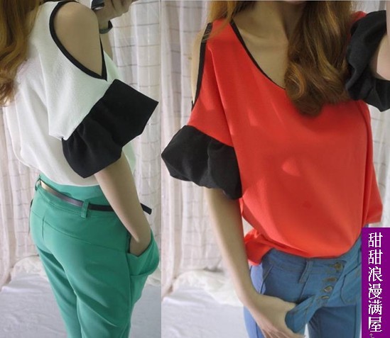 2013 summer women's 8693189 temptation sexy small shoulder width chiffon shirt