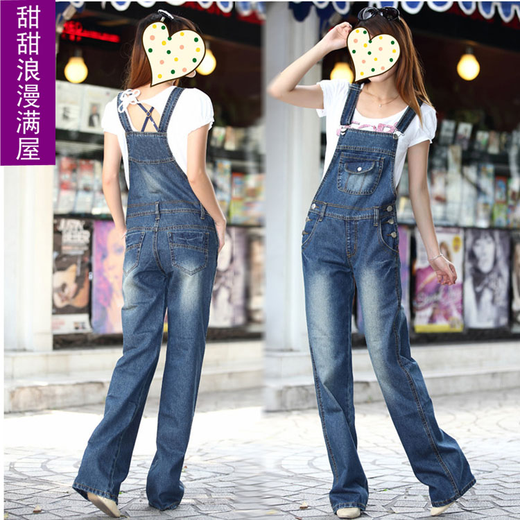 2013 summer women's 87133 casual personality fashionable denim suspenders trousers straight pants