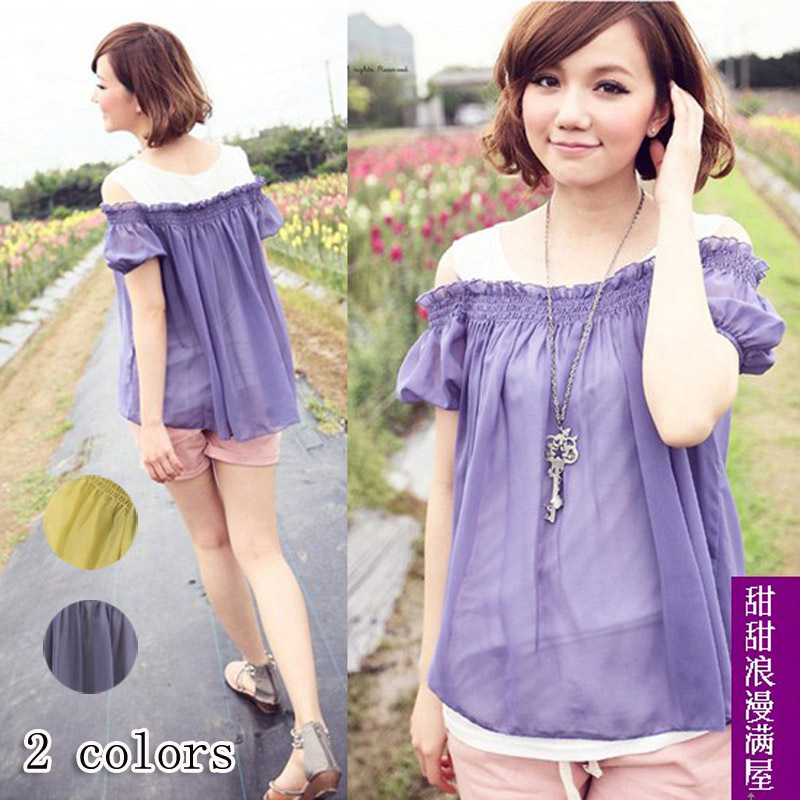 2013 summer women's 895819 sweet faux two piece cute short-sleeve chiffon shirt