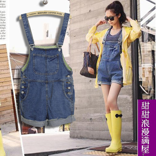 2013 summer women's c1409 casual all-match blue denim bib pants denim shorts